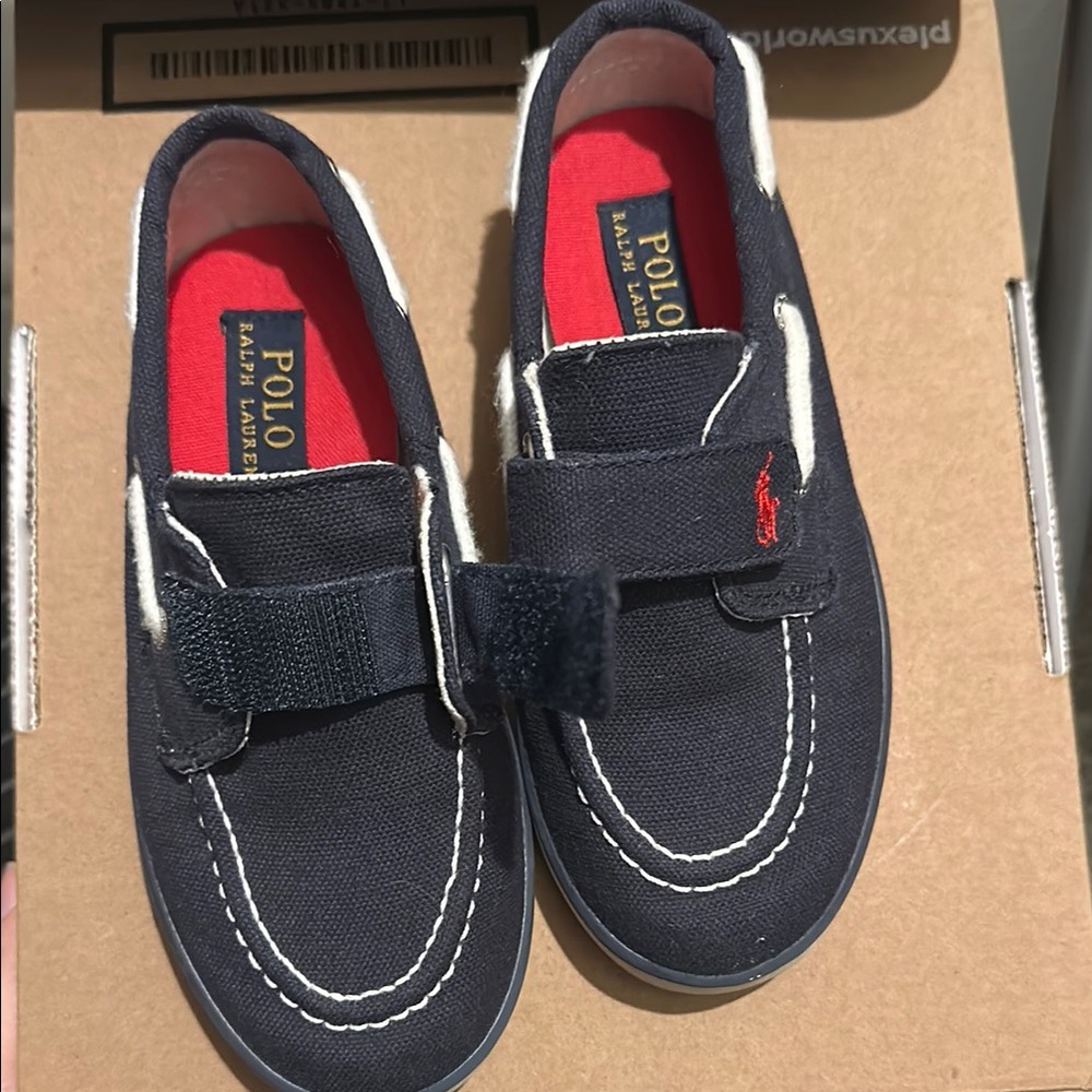 Polo Ralph Lauren Navy Canvas Boat Shoes with Velcro strap, size 10 kids - Picture 5 of 13